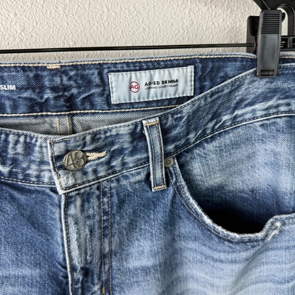 AG The Ex-Boyfriend Slouchy Slim Jean 19 Year Quilted Blue Mended Denim Women 29 - Picture 11 of 16